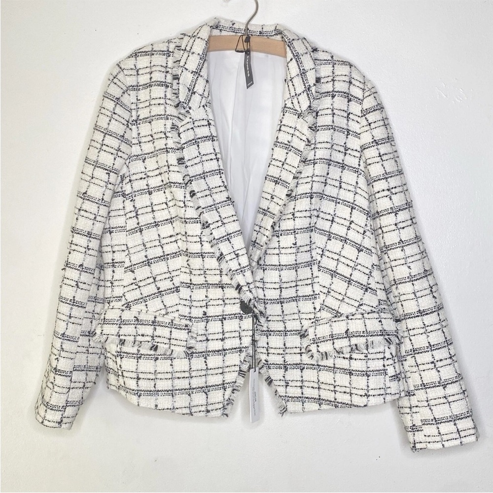 Express Black/white Plaid Tweed Cropped One Button Blazer Size Xlarge NWT